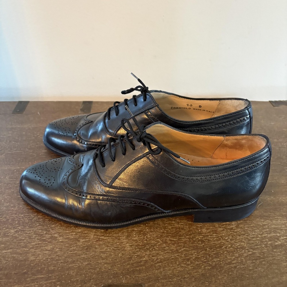 Bally Corniolo Shoes Mens Size 10 D Black Wingtip Oxford Dress Made In Italy
